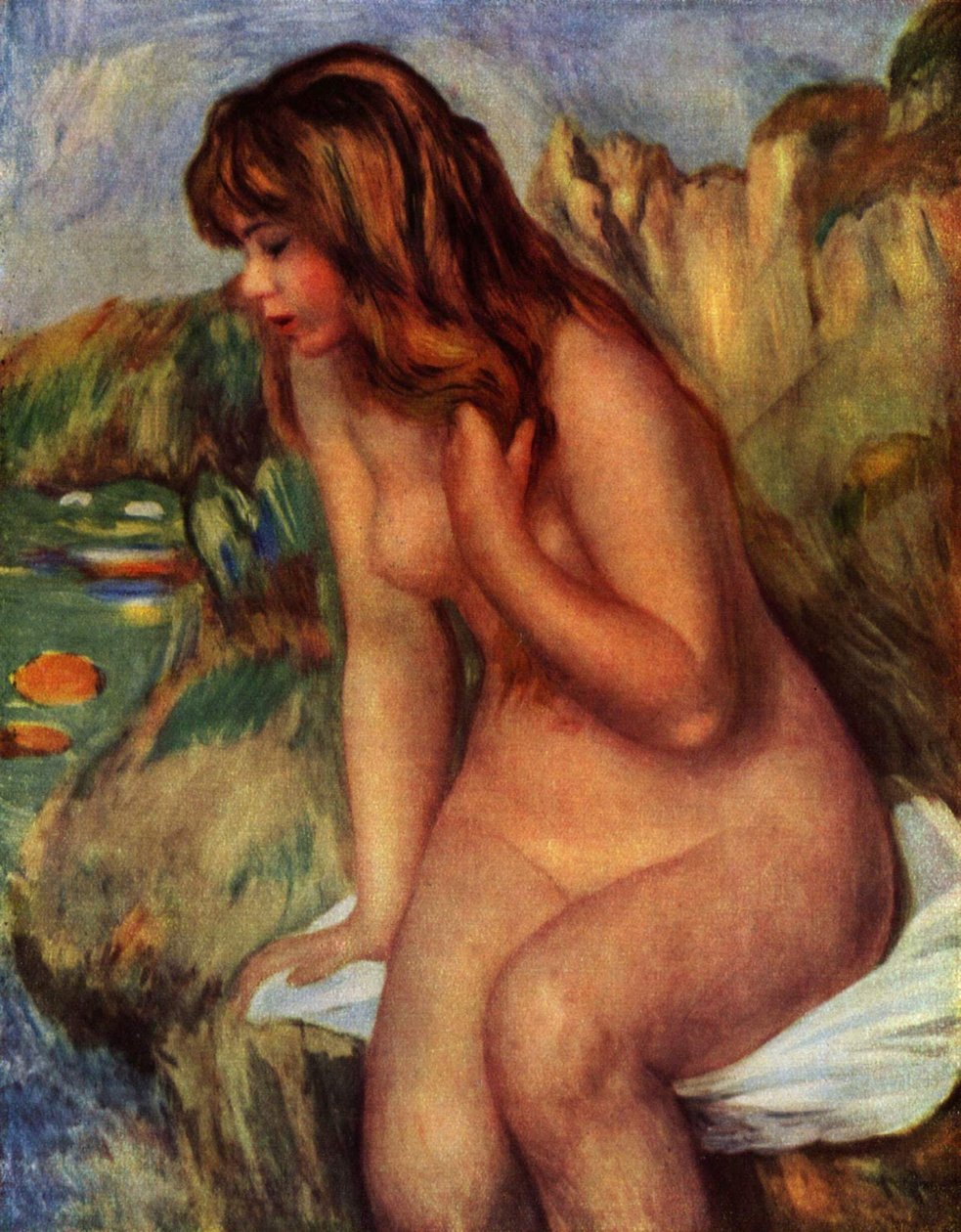 Baigneuse assise au rochernAlmanca: bir kayanın üzerinde oturan banyo yapanlar by Pierre Auguste Renoir