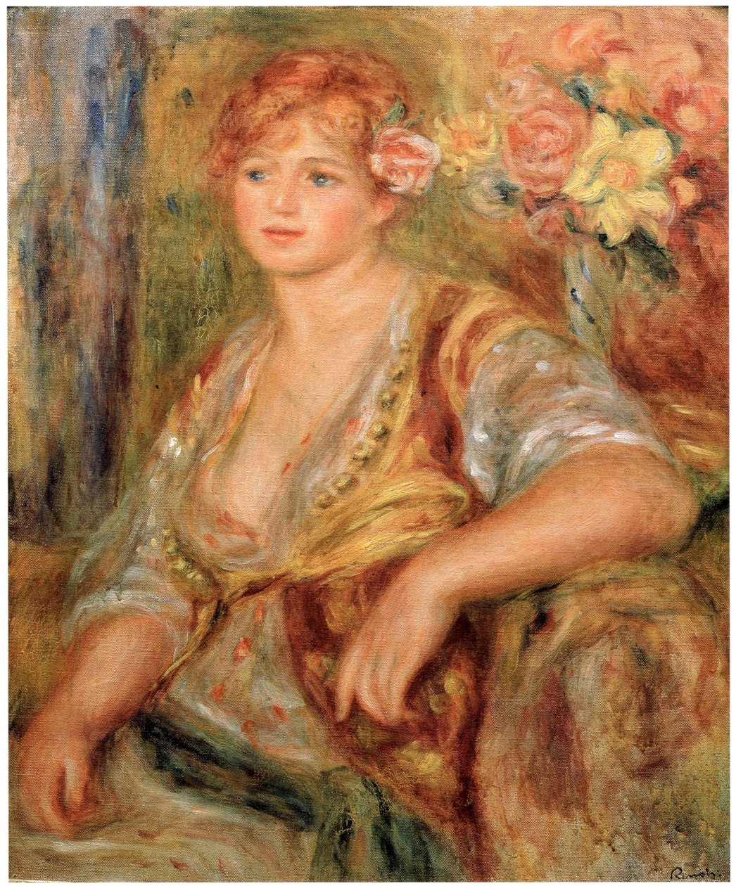 Blonde a la rosenİngilizce: Blonde Girl with a Rosen by Pierre Auguste Renoir
