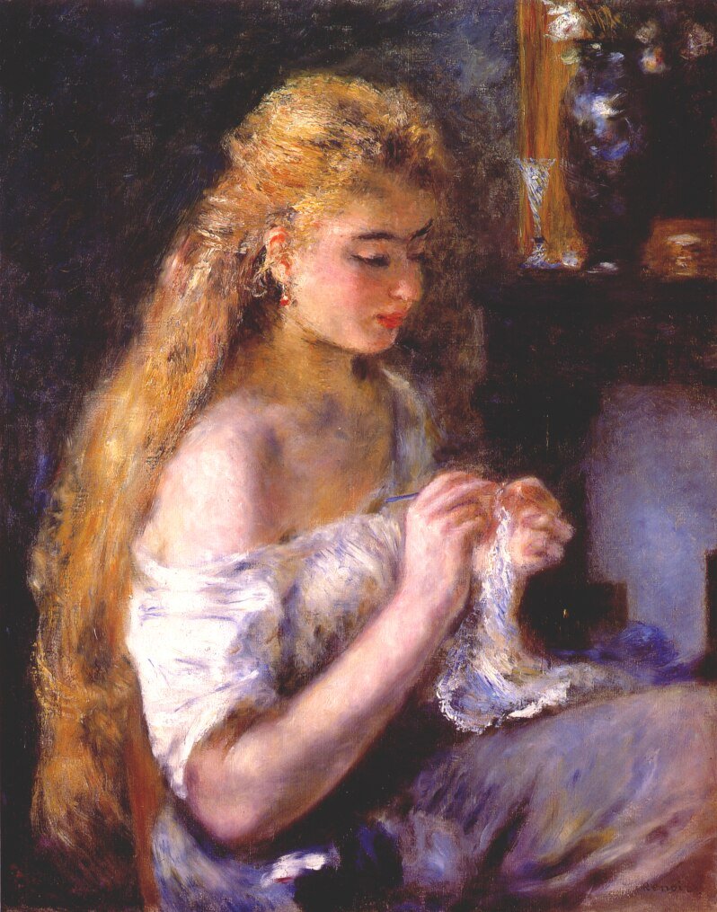 Girl knitingnİngilizce: Kız dokuma by Pierre Auguste Renoir