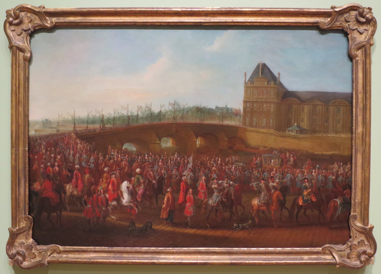 Türk büyükelçisi Mehmet Efendi, Fransa Kralı XV. Louis ile görüşmeden sonra ayrılıyor. i.J. 1721 Paris