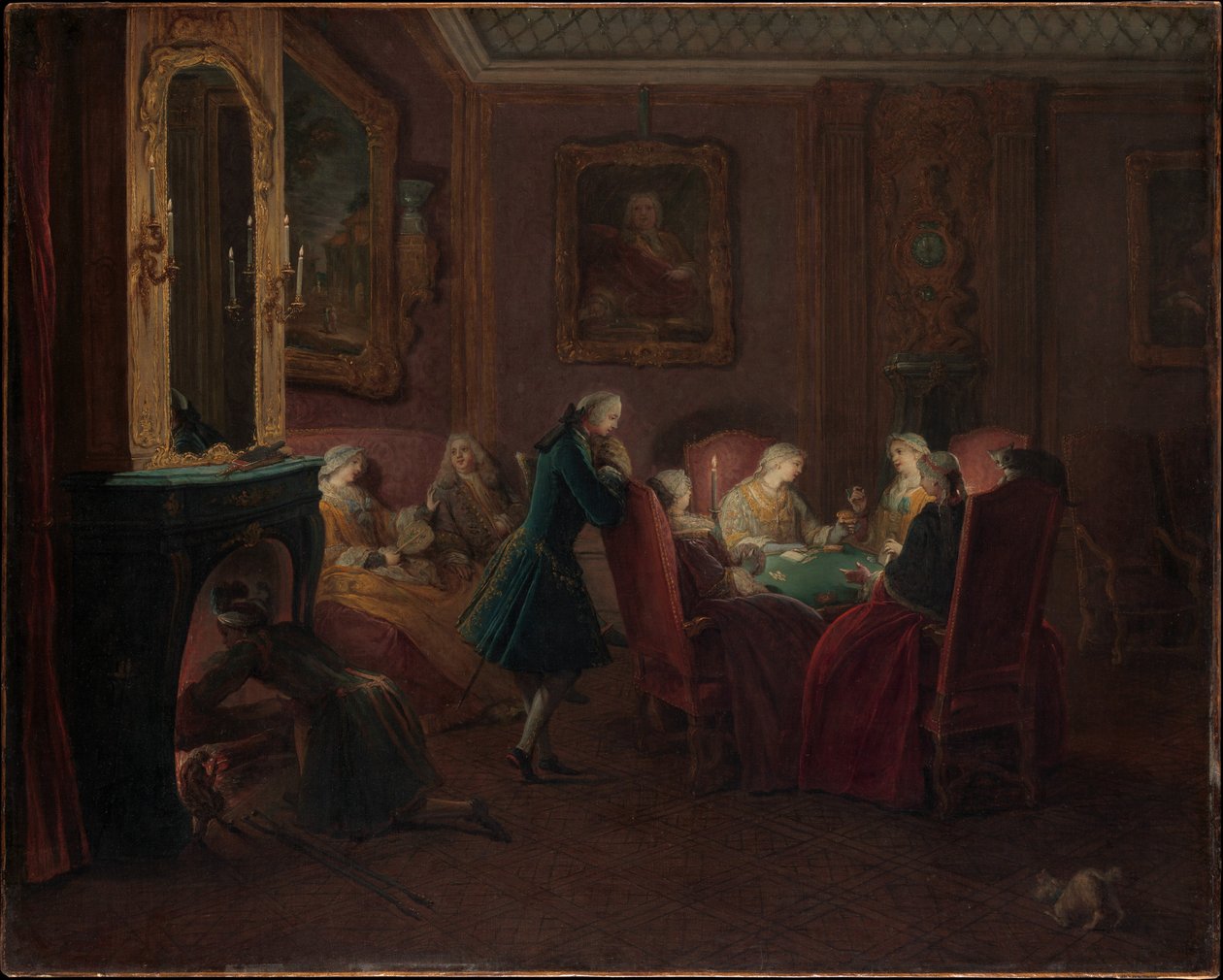 Bir Çizim Odasında Kart Oyuncular (tuval üzerine yağlı boya) by Pierre Louis the Younger Dumesnil