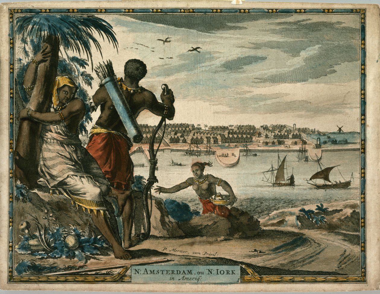 N. Amsterdam, ou N Iork in Ameriq., ca. 1700 (el renkli gravür) by Pierre  Mortier