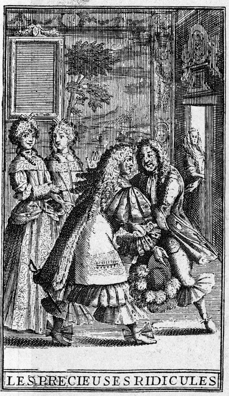 Les Precieuses alay konusu Moliere (Etkilenen Genç Hanımlar) 1682 baskısı için Pierre Brissart tarafından yapılan gravürler. by Pierre (after) Brissart