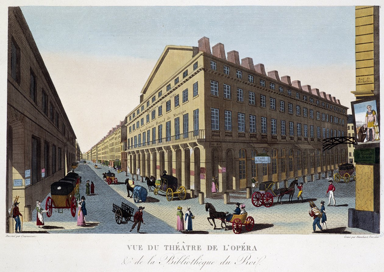 Opera tiyatrosunun (Comédie Française) ve kralın kütüphanesinin görünümü - Courvoisier tarafından “” Vues de Paris”te by Pierre (after) Courvoisier