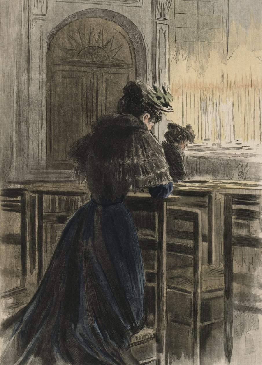 Kilisede adanma, Octave Uzanne (1851-1931) 1894 (renkli gravür) tarafından 