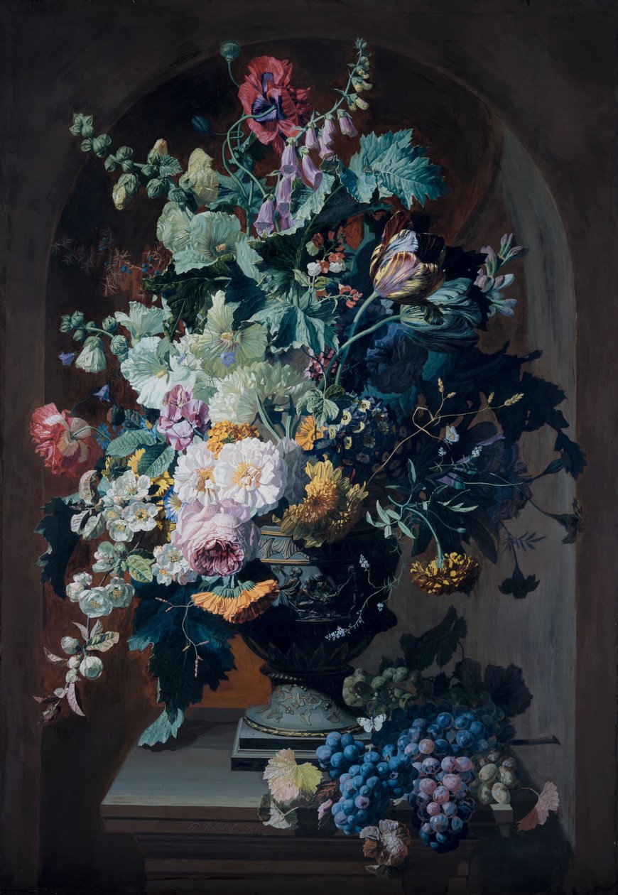 Mimozalı Çiçek Vazo ve Üzüm Salkımlı Çiçek Vazo (çift) by Pierre Adrien Chabal Dussurgey