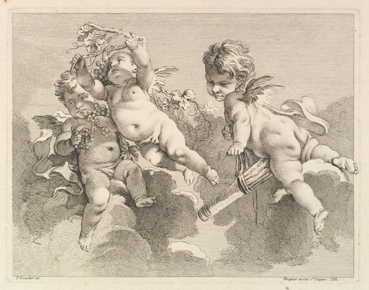 Üç Aşk, Biri Sadak Tutarken, Diğeri, Üzüm, 1727-60. by Pierre Alexandre Aveline