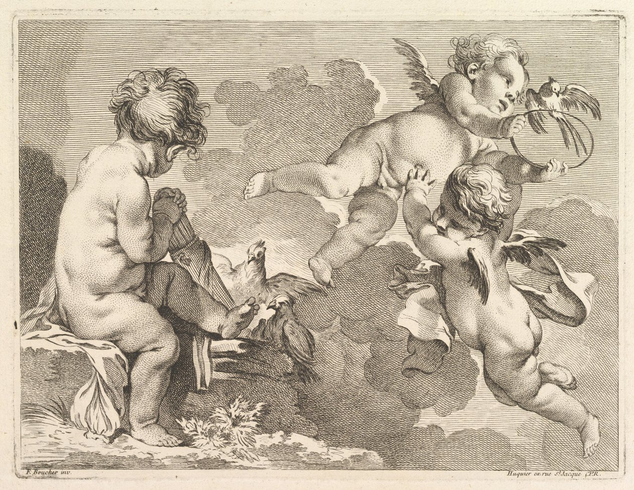 Üç Aşk, biri oturmuş, elinde sadakla, 1727-60. by Pierre Alexandre Aveline