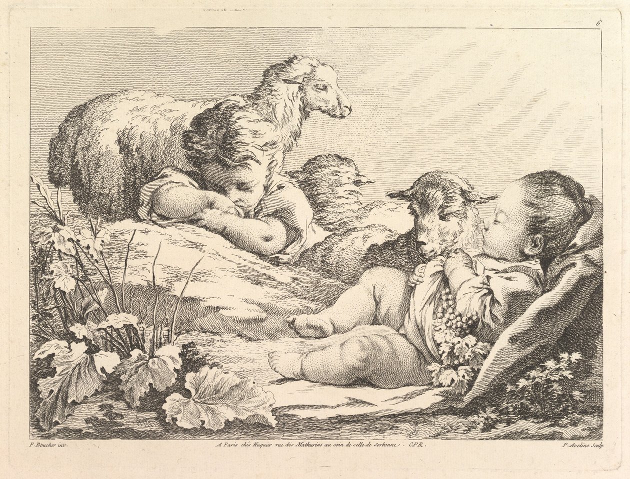 Üç Koyunlu İki Uyuyan Çocuk, 18. yüzyıl. by Pierre Alexandre Aveline