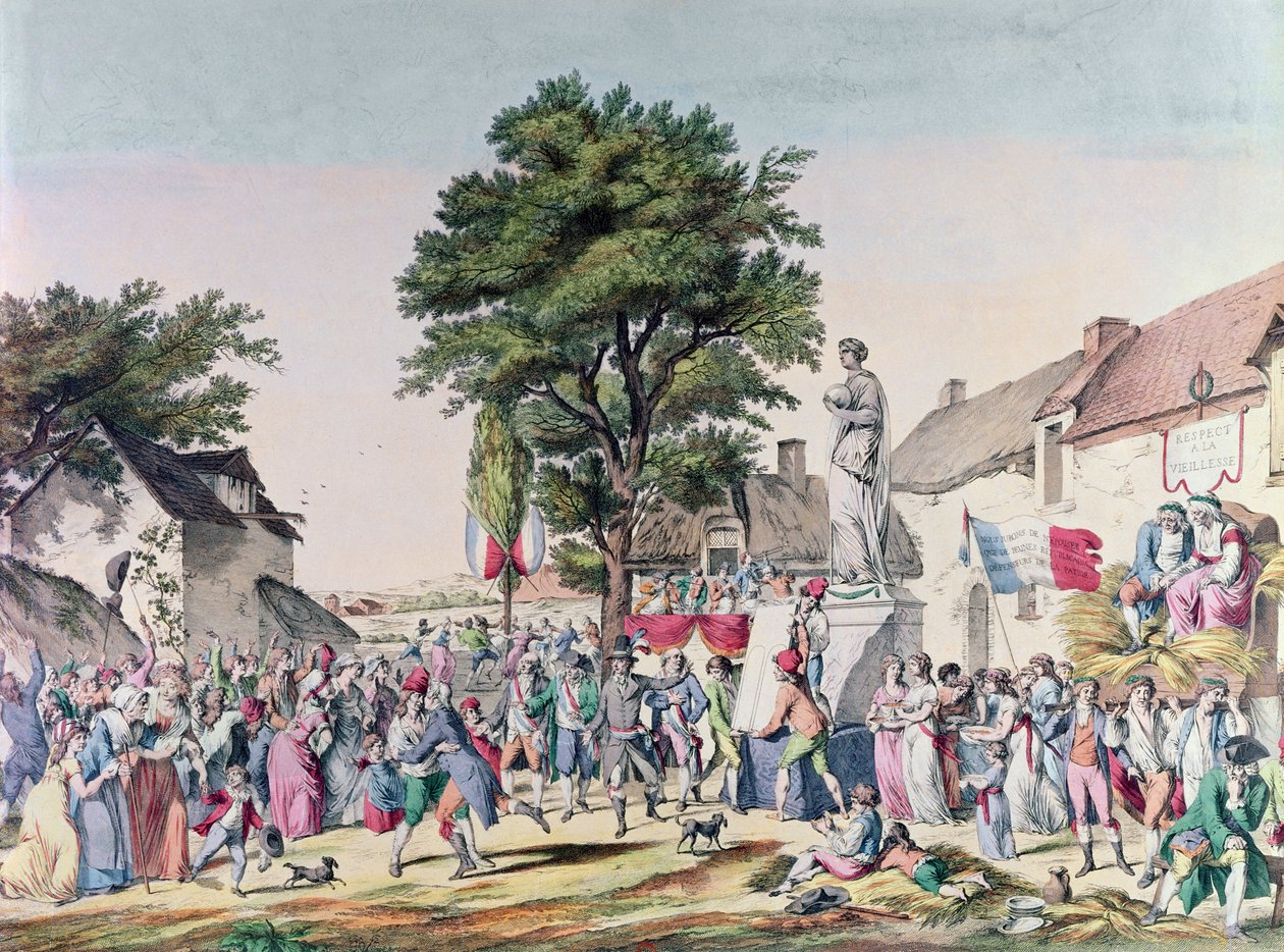 Fransız Devrimi sırasında Yaşlılık Onuruna Köy Festivali, 1795 (renkli gravür) by Pierre Alexandre Wille