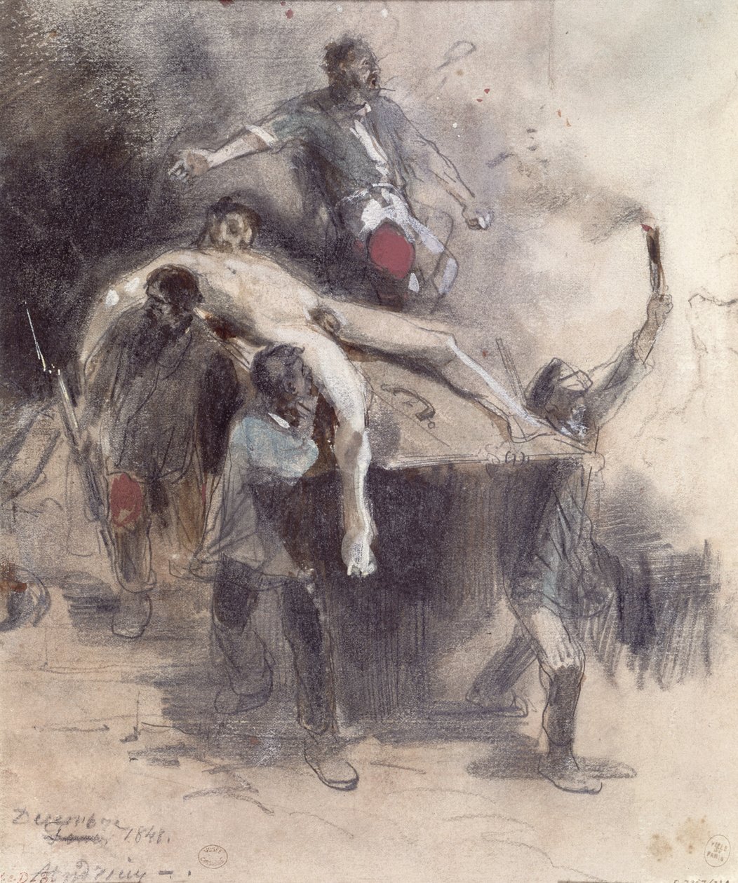 Bir ceset taşıyan adamlar, 23 Şubat 1848 (guaş) by Pierre Andrieu