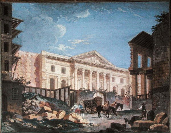 Academie de Chirurgie inşaatı, Paris, c.1780-89 (kağıt üzerine guaj boya) by Pierre Antoine Demachy