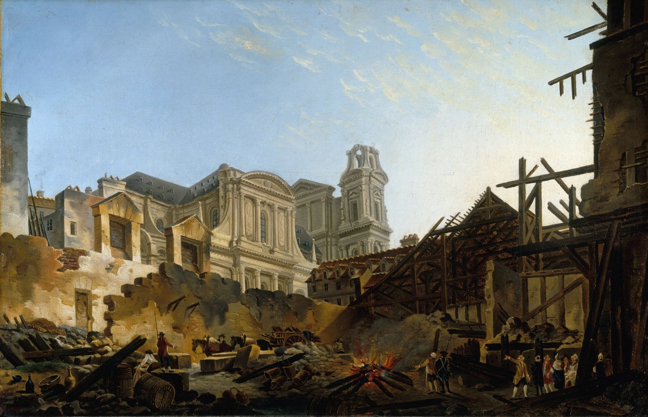 Foire Saint-Germain, 16 Mart'ı 17 Mart 1762'ye bağlayan gecedeki yangından sonra, 1762 dolayları (tuval üzerine yağlıboya) by Pierre Antoine Demachy