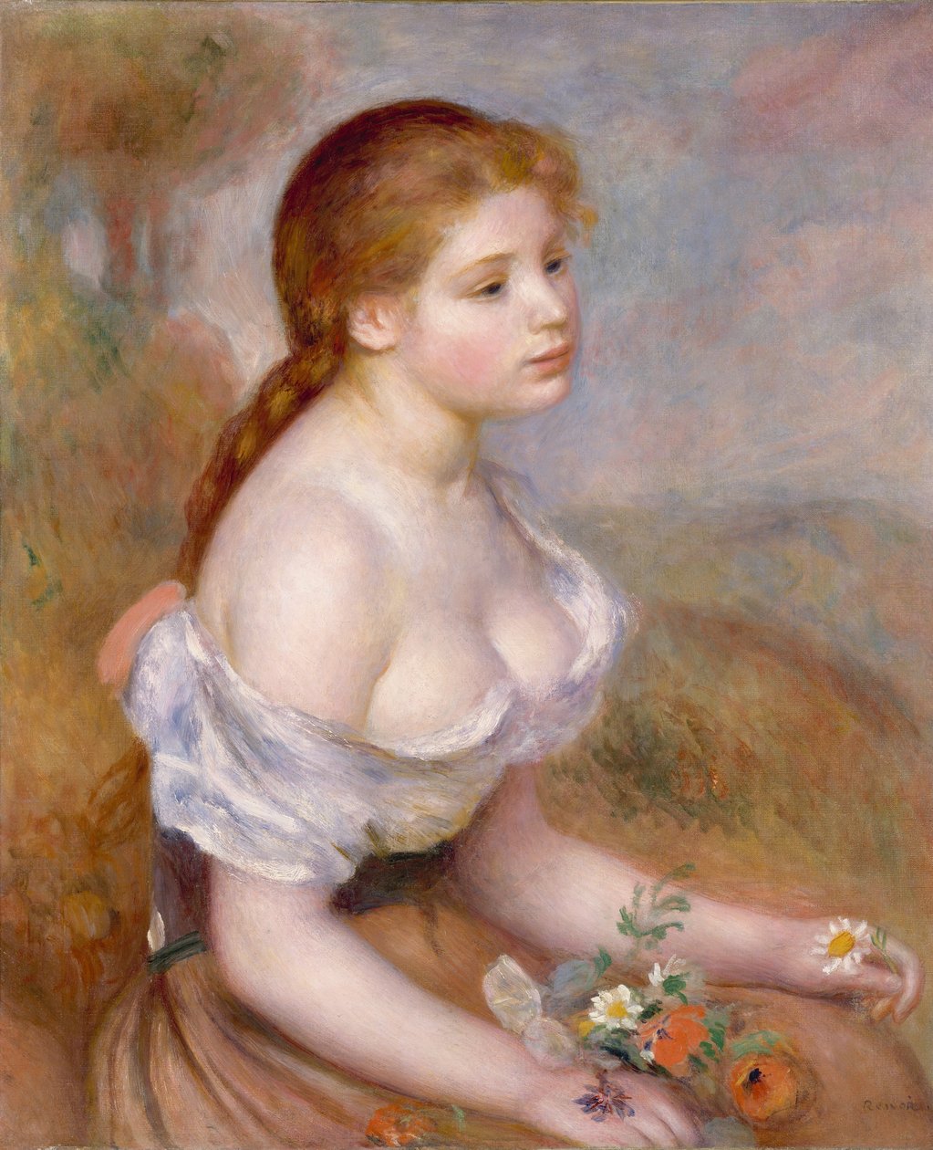 Papatyalarla Genç Kız by Pierre Auguste Renoir