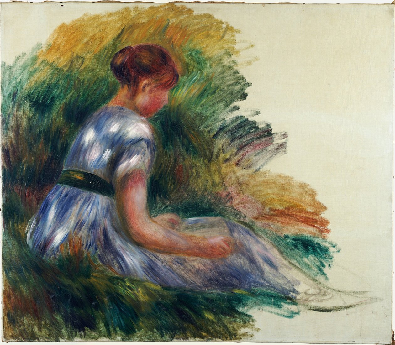 Alice Gamby Bahçede, Çimlerde Oturan Genç Kız, 1891 by Pierre Auguste Renoir