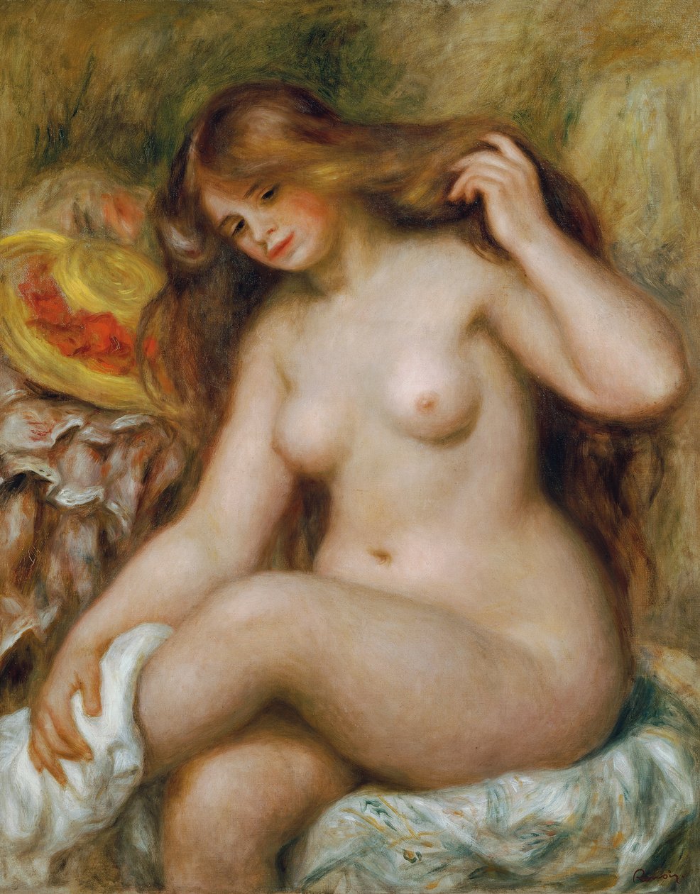 Sarı, gevşek saçlı banyo yapanlar by Pierre Auguste Renoir