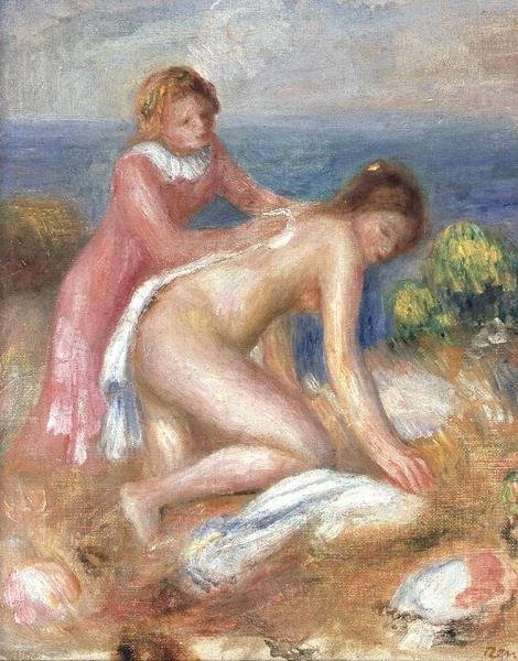 banyocu ve hizmetçi by Pierre Auguste Renoir