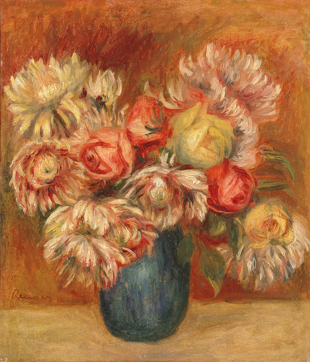 Yeşil Vazoda Krizantemler (tuval üzerine yağlı boya) by Pierre Auguste Renoir