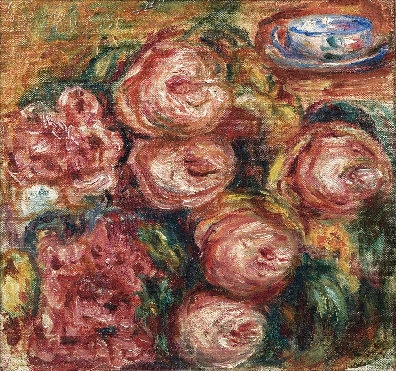 Gül ve bir fincan çay ile kompozisyon by Pierre Auguste Renoir