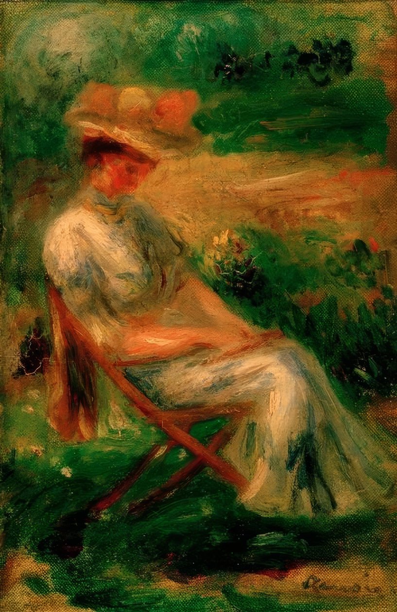 Bir bahçede oturan kadın by Pierre Auguste Renoir