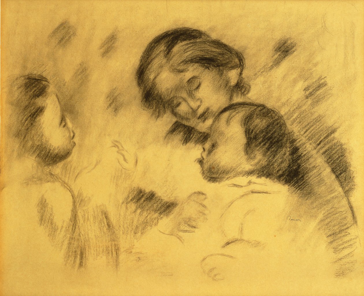 Gabrielle Renard, Jean Renoir ve Küçük Kız, 1895-96 dolayları (gemide siyah tebeşir) by Pierre Auguste Renoir