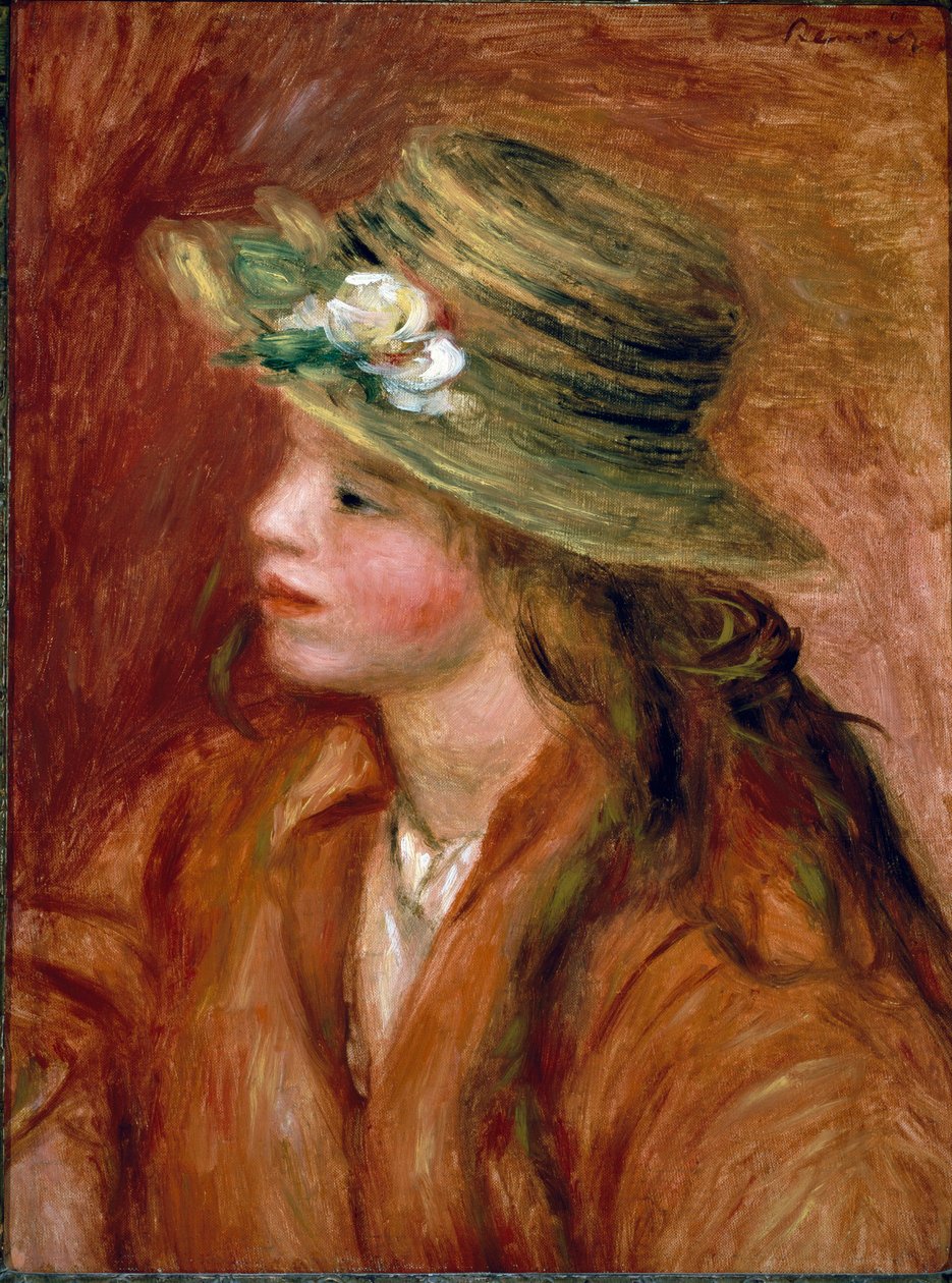 Hasır şapkalı kız. Resim Pierre Auguste Renoir (Pierre-Auguste) by Pierre Auguste Renoir