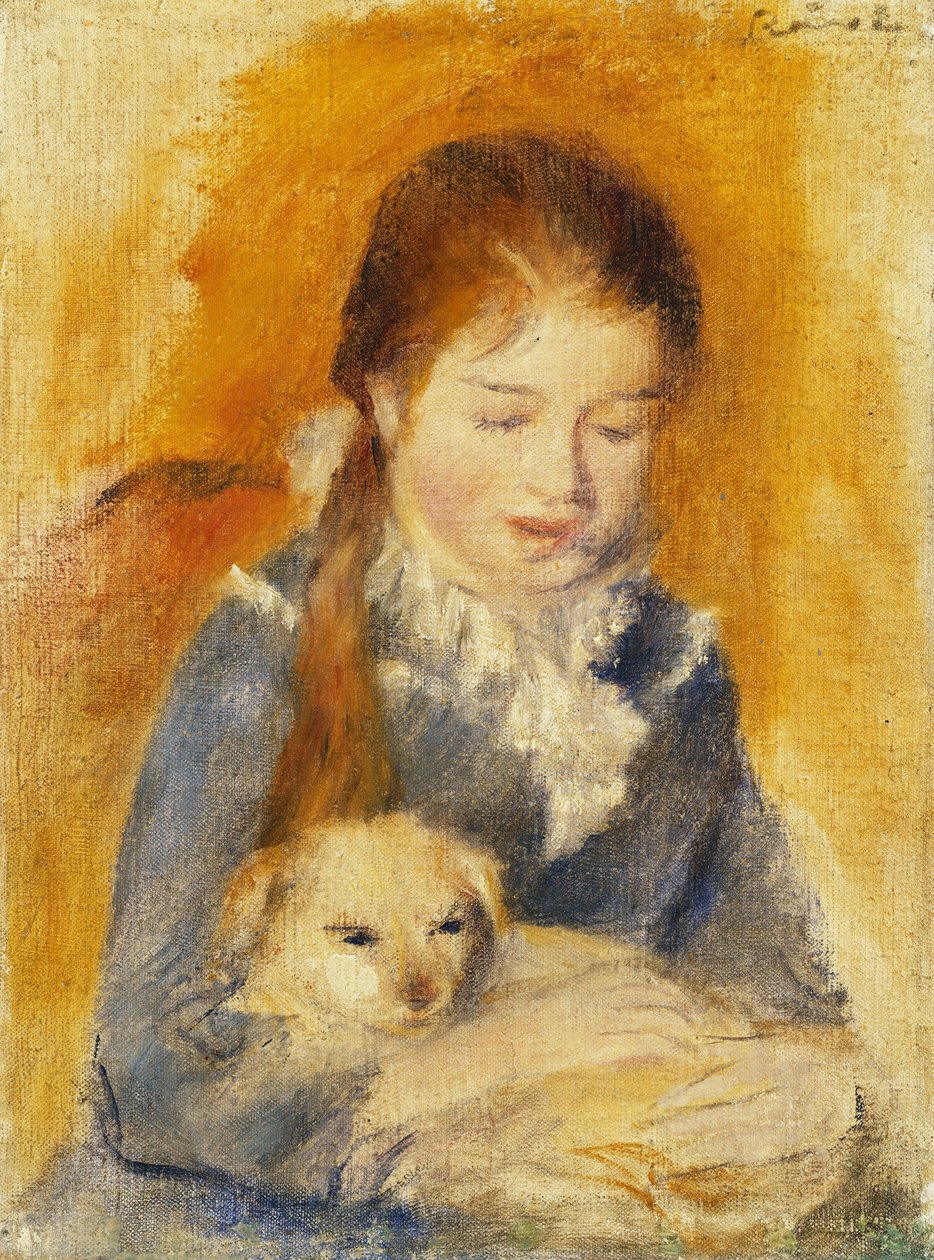 Köpekli Kız; Fillette au Chien, c.1875 (tuval üzerine yağlı boya) by Pierre Auguste Renoir