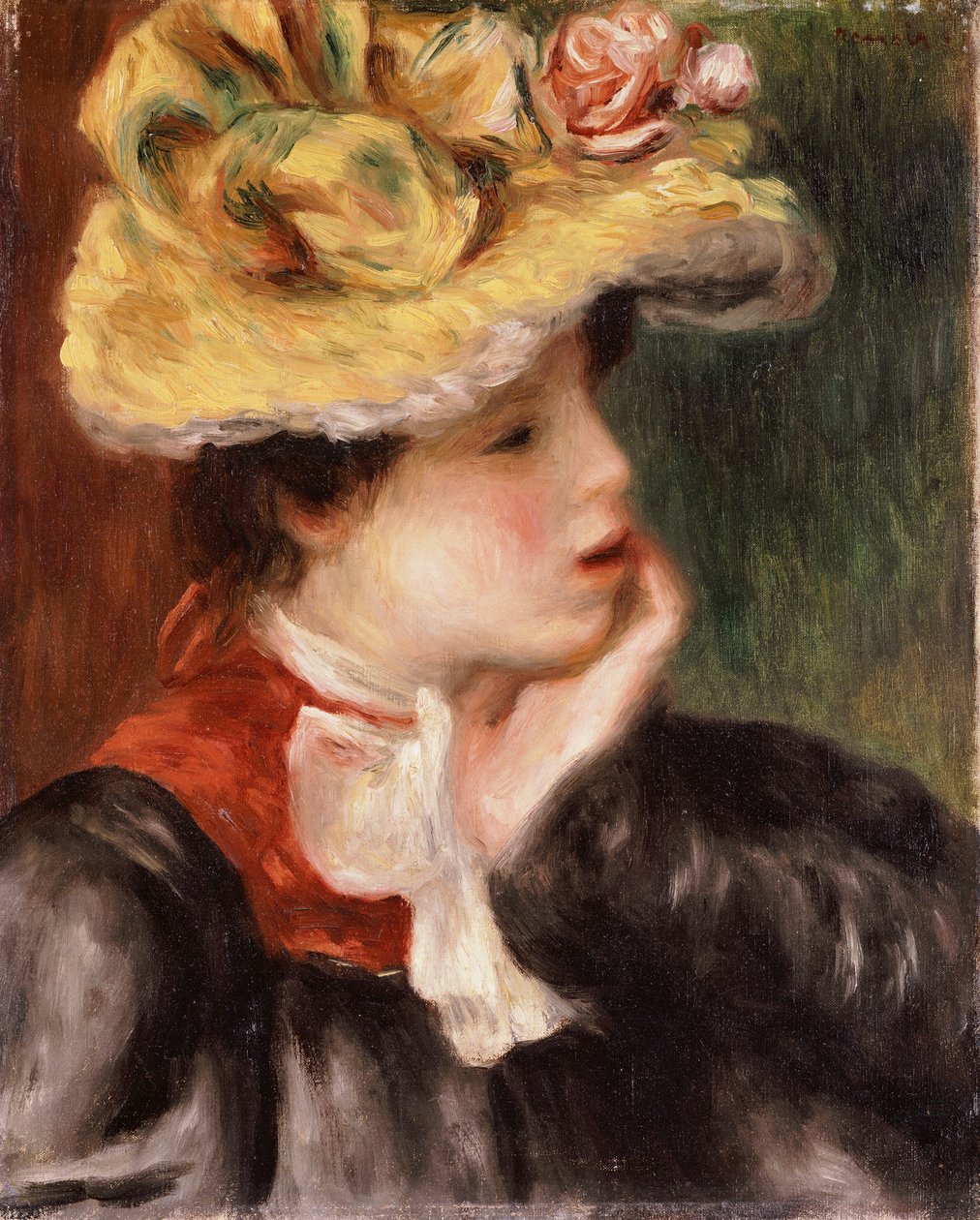 Sarı Şapkalı Kızın Başı by Pierre Auguste Renoir