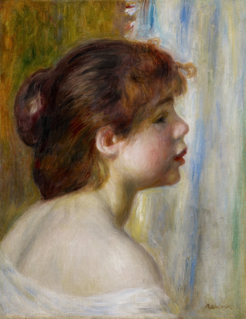 19. yüzyılın sonlarında genç bir kadının başı by Pierre Auguste Renoir