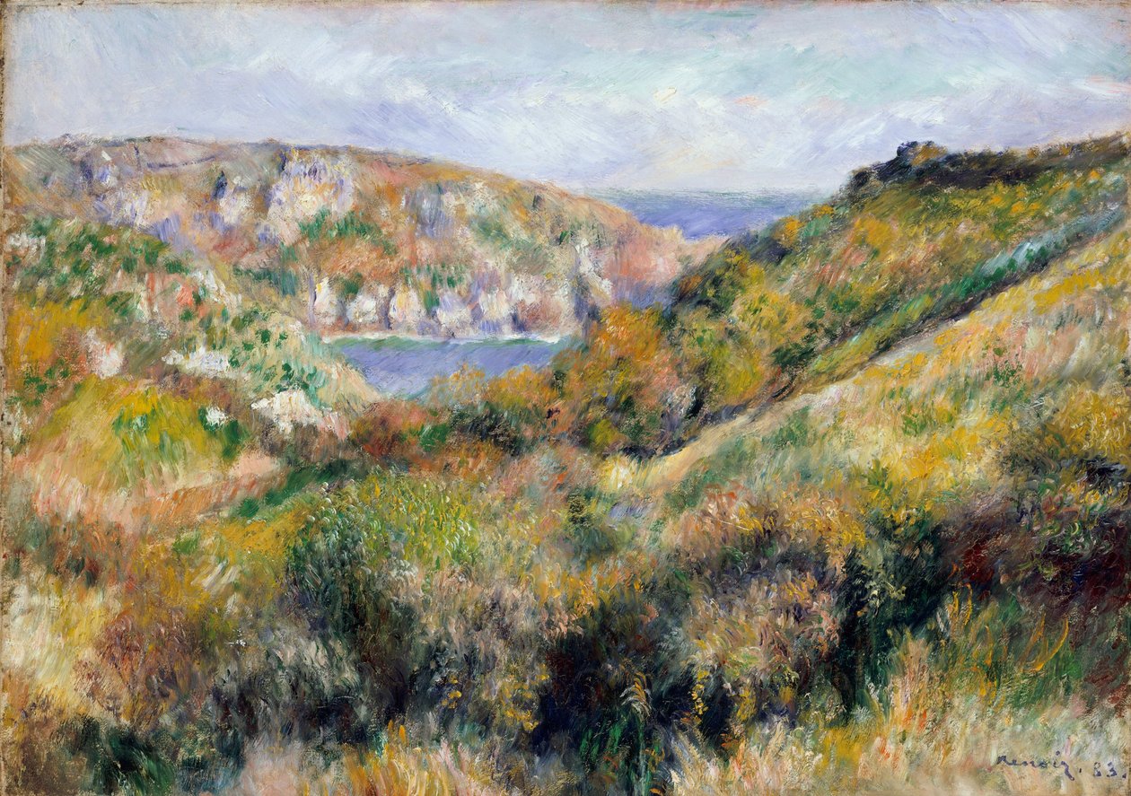 Moulin Huet Körfezi çevresindeki tepeler, Guernsey, 1883 by Pierre Auguste Renoir
