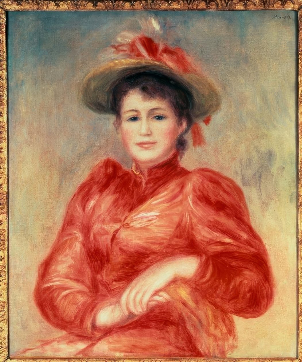 Kırmızı korsajlı genç kadın by Pierre Auguste Renoir