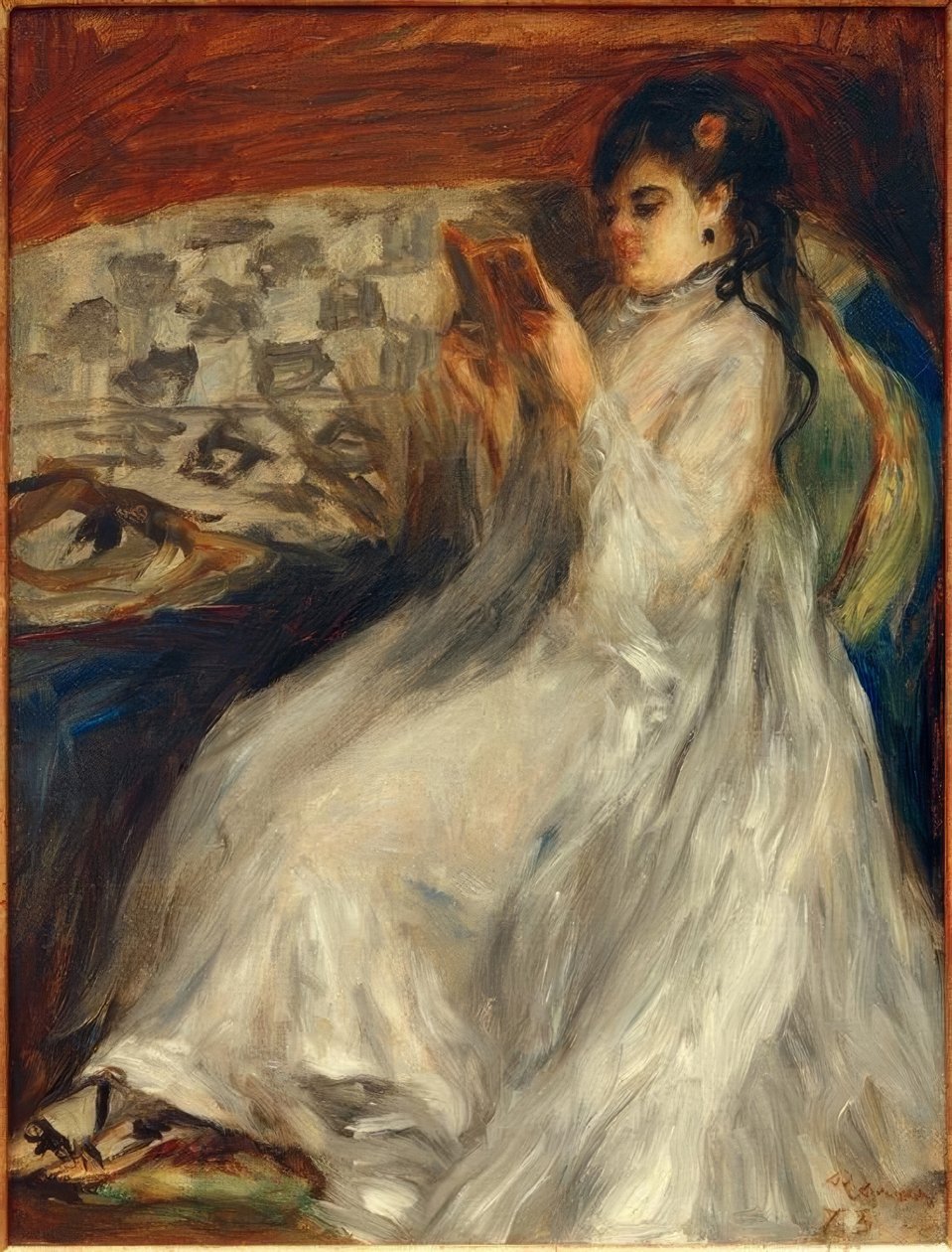 Beyaz genç okuma kadın by Pierre Auguste Renoir