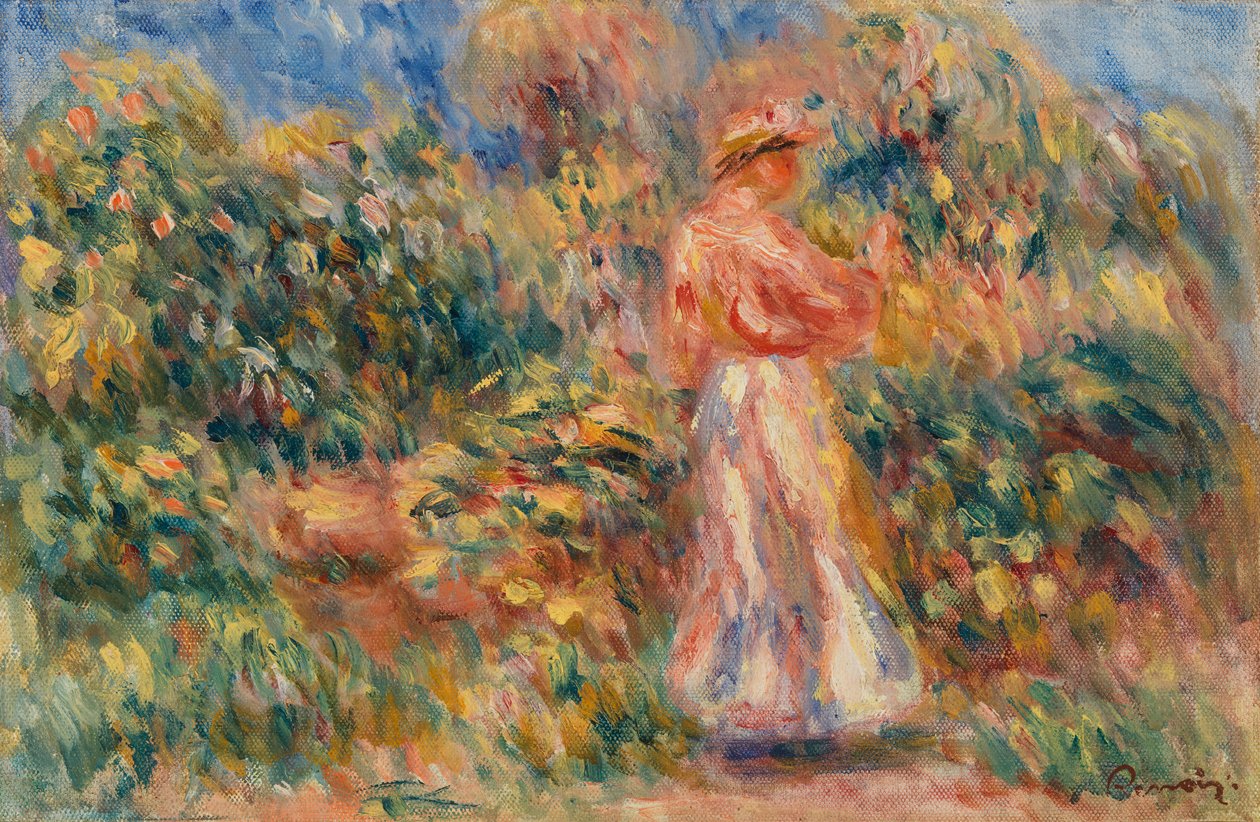 Pembe Beyazlı Kadınla Manzara by Pierre Auguste Renoir
