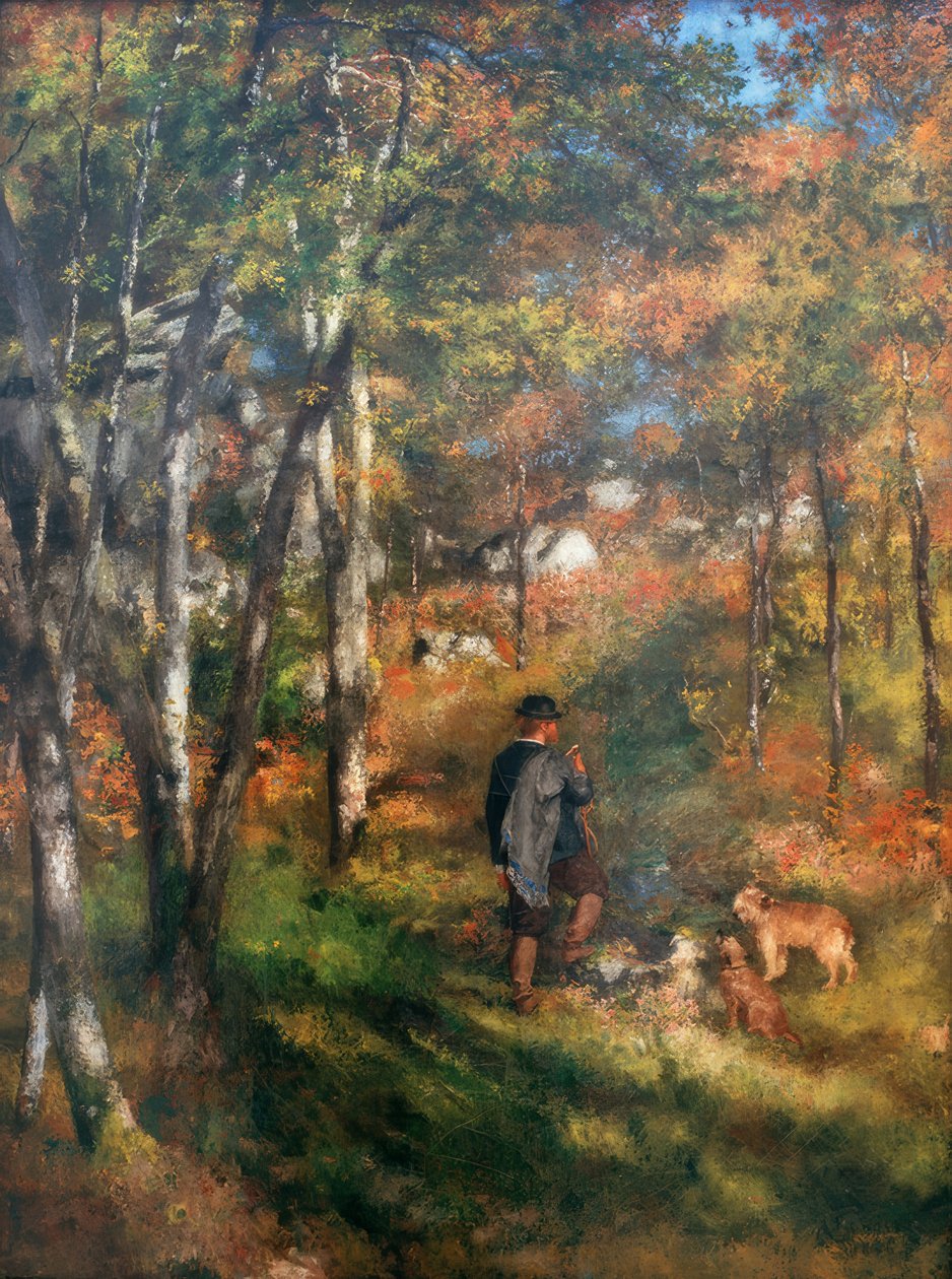 Ressam Jules Le Coeur ve köpekleri Fo ormanında by Pierre Auguste Renoir