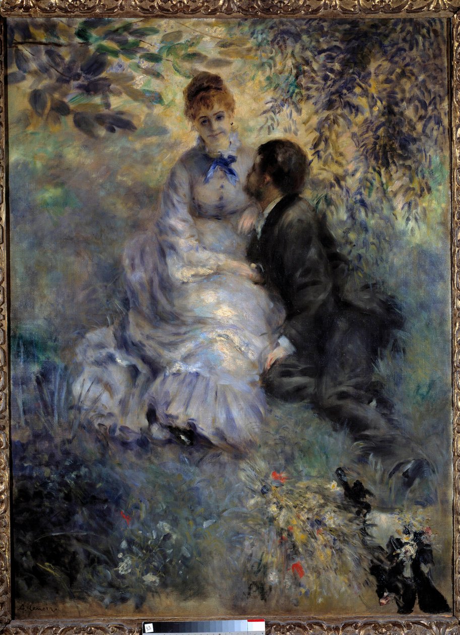 aşıklar Bir bahçede oturan bir çift. Pierre Auguste Renoir