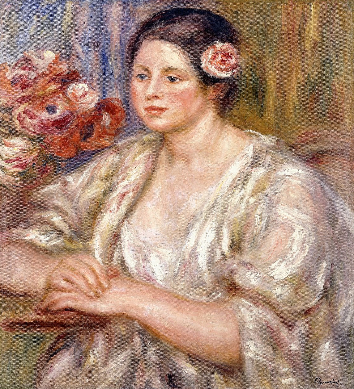 Beyaz Bluzlu ve Çiçek Buketli Madeleine, c.1915-1919 by Pierre Auguste Renoir