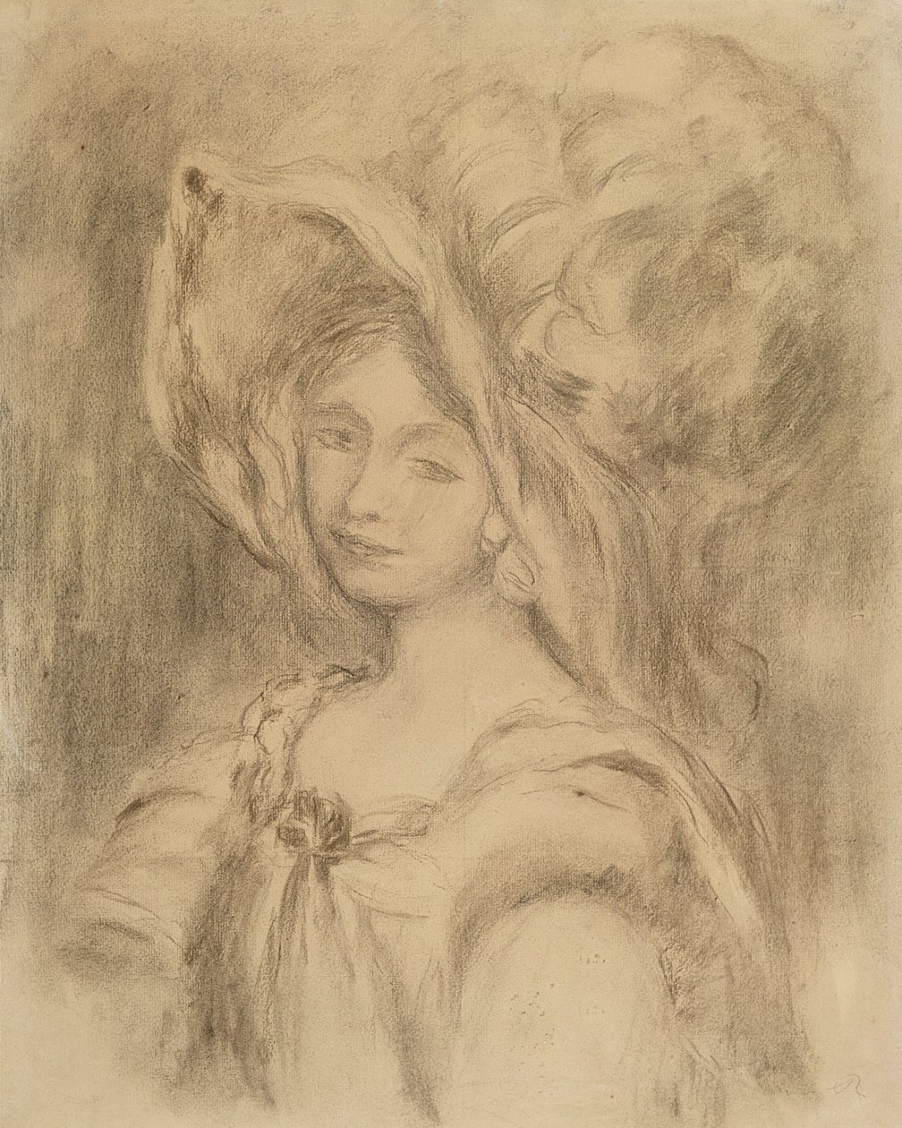Mme Dieterle Şapkalı, 1896 dolayları (kağıt üzerinde kömür) by Pierre Auguste Renoir