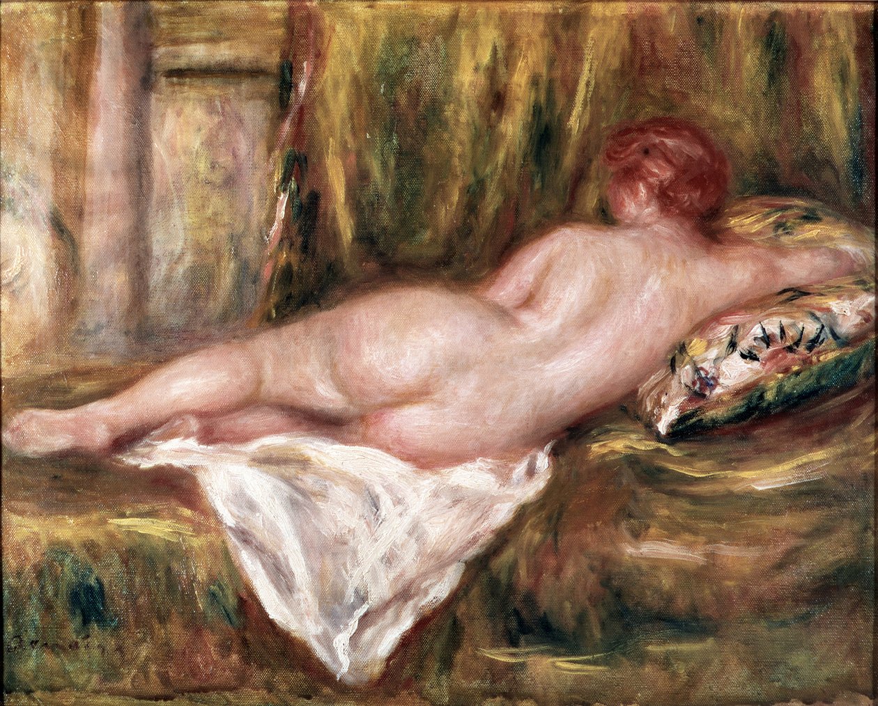 Banyodan sonra sırttan veya istirahatten görülen çıplak tabaka (tuval üzerine yağlı boya by Pierre Auguste Renoir