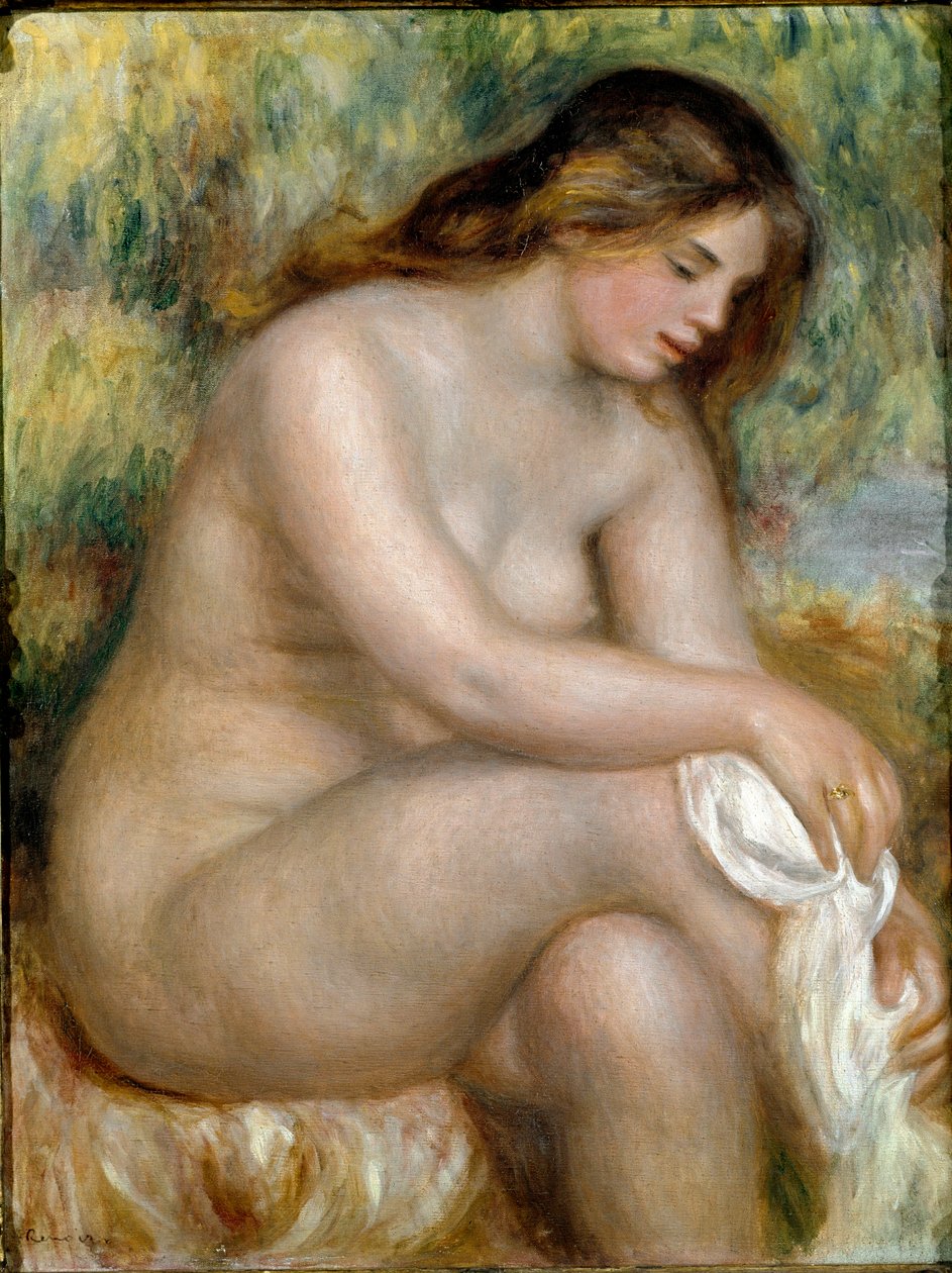 Çıplak oturma (bayağını silerek banyo yapan) by Pierre Auguste Renoir