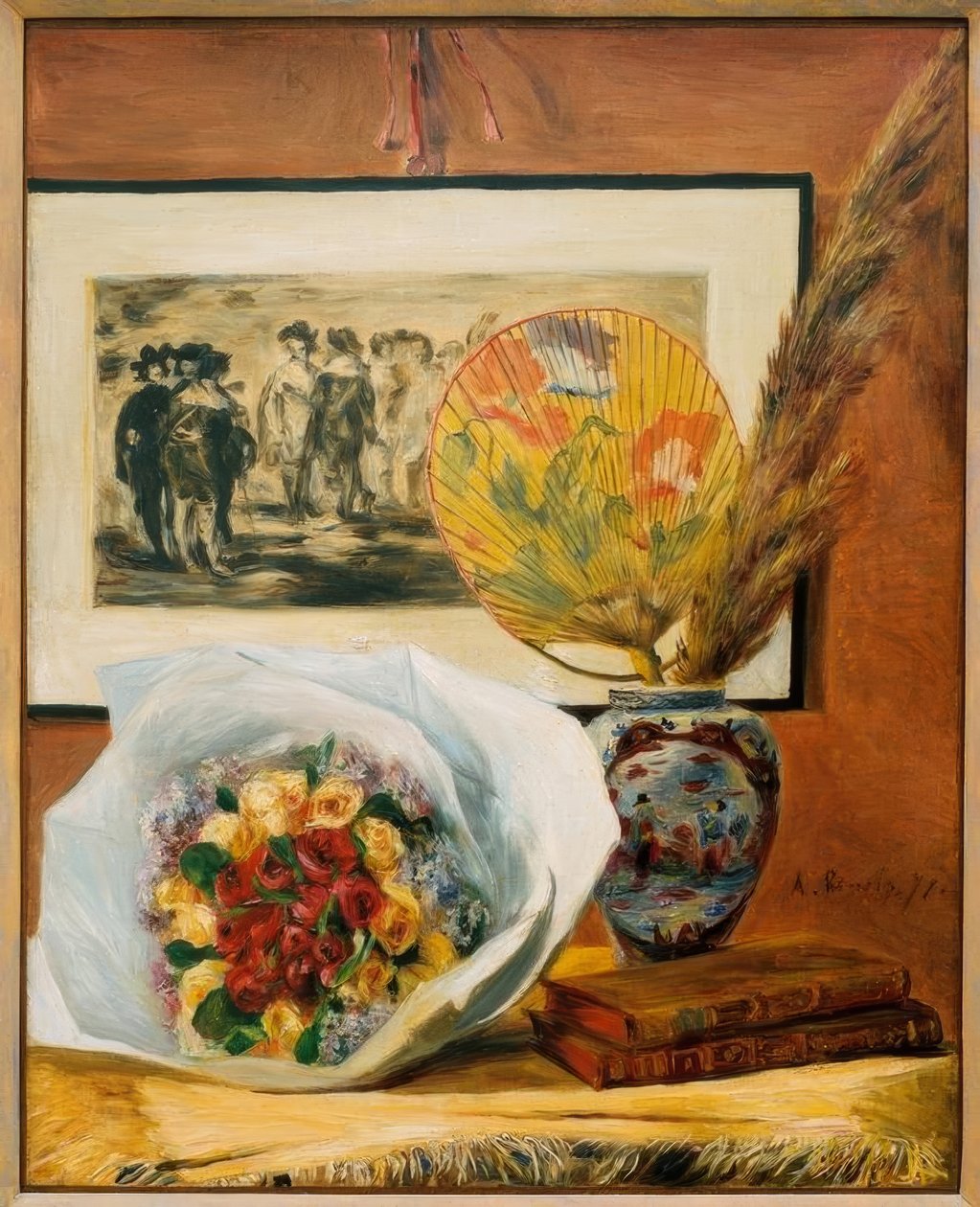 Bir buket ve bir yelpaze ile natürmort by Pierre Auguste Renoir