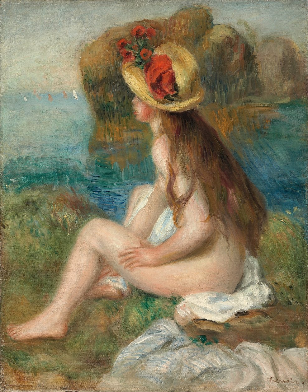 Deniz Kenarında Hasır Şapkalı Çıplak, 1892 by Pierre Auguste Renoir