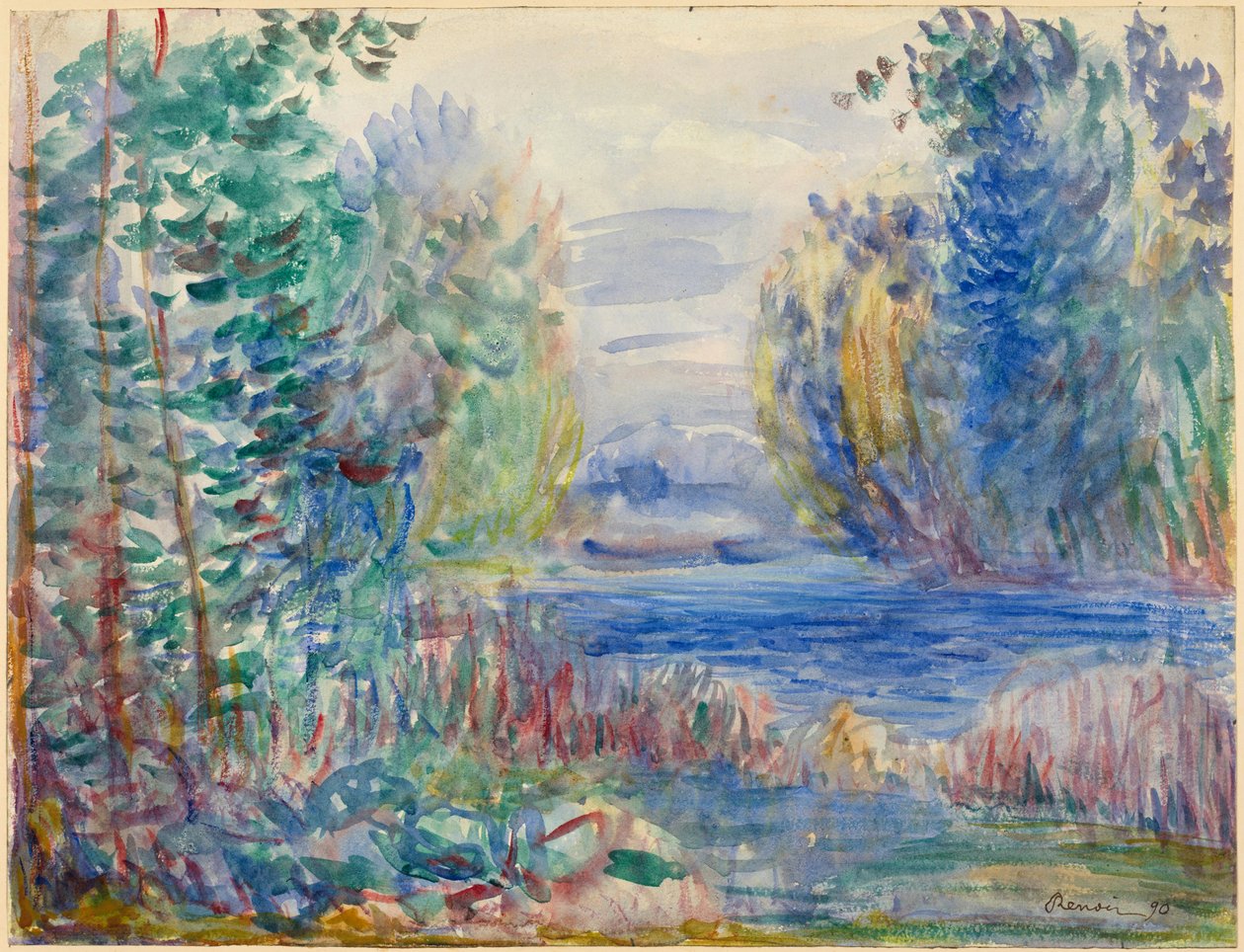 ""Paysage de riviere"" (Nehir Manzarası) Suluboya, Pierre Auguste Renoir (1841-1919) 1890 Dim 25.4x33.8 cm Albertina, Viyana by Pierre Auguste Renoir