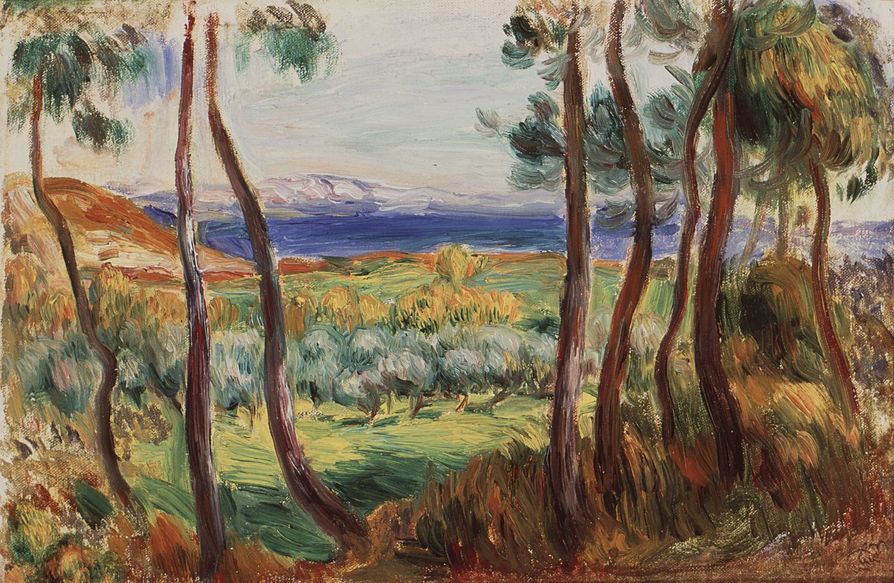 Cagnes çevresindeki çamlar, c. 1910. by Pierre Auguste Renoir