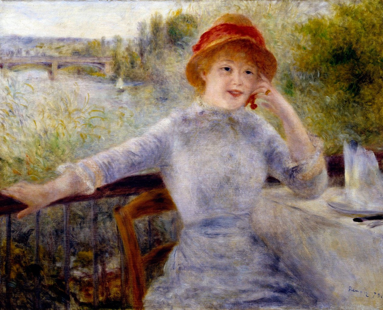 Eskiden “A la Grenouillere”” olarak bilinen Alphonsine Fournaise Portresi (1845-1937): Chatou ve Rueil arasındaki Chiard adasında (Yvelines) bir restoran sahibinin kızı, Resim Pierre Auguste Renoir (1841-1919) ) by Pierre Auguste Renoir