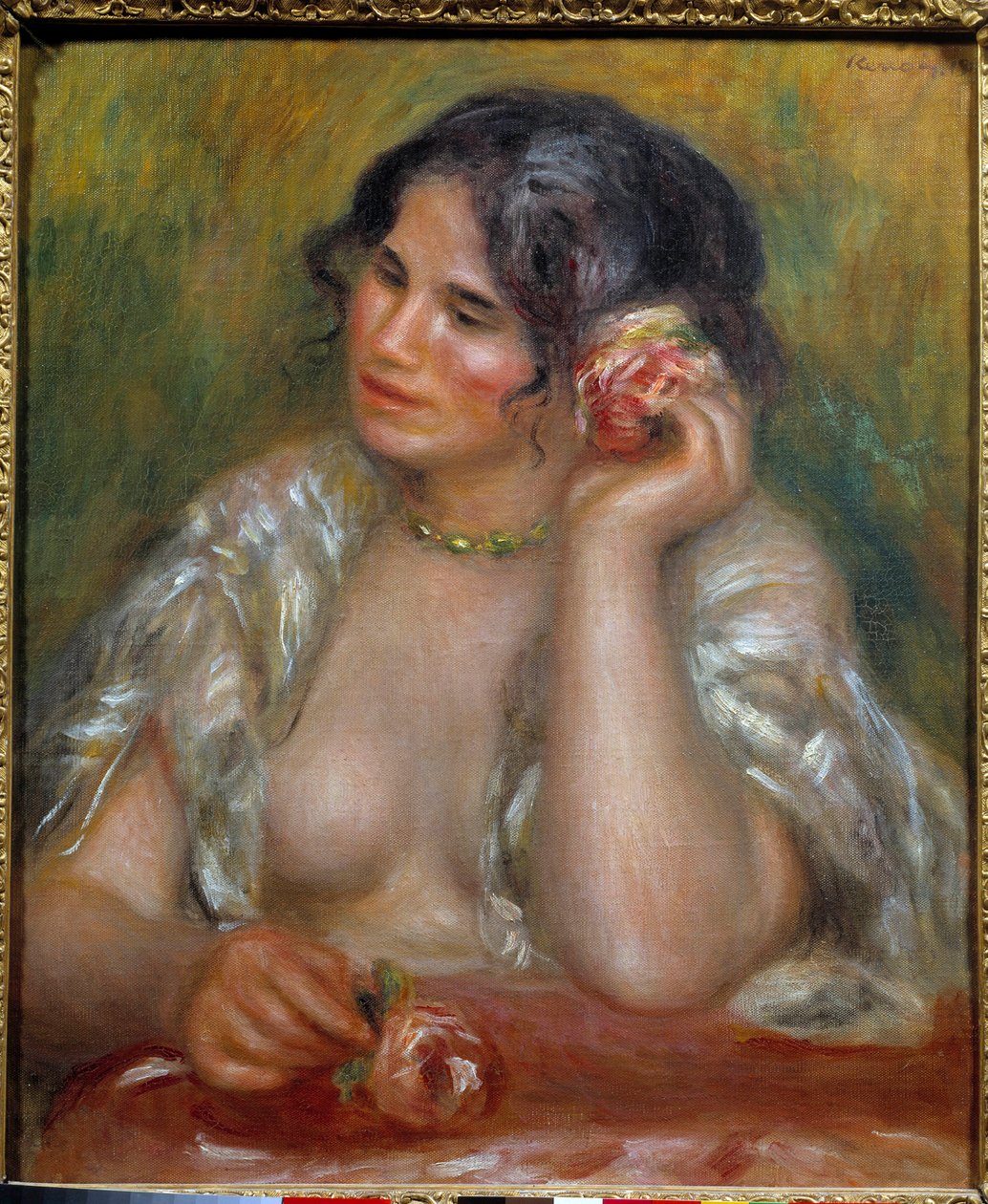 Gabrielle'in güllü portresi (1878 - 1959). Pierre Auguste Renoir'in (1841-1919) tablosu by Pierre Auguste Renoir