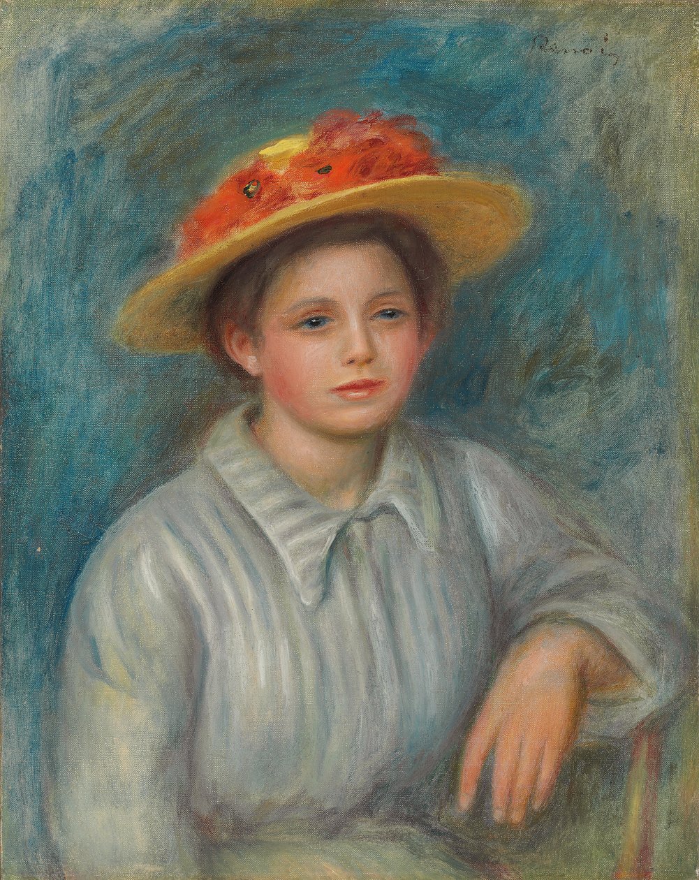 Çiçekli Şapkalı Kadın Portresi; Çiçekli Şapkalı Kadın Portresi, 1890 dolayları by Pierre Auguste Renoir