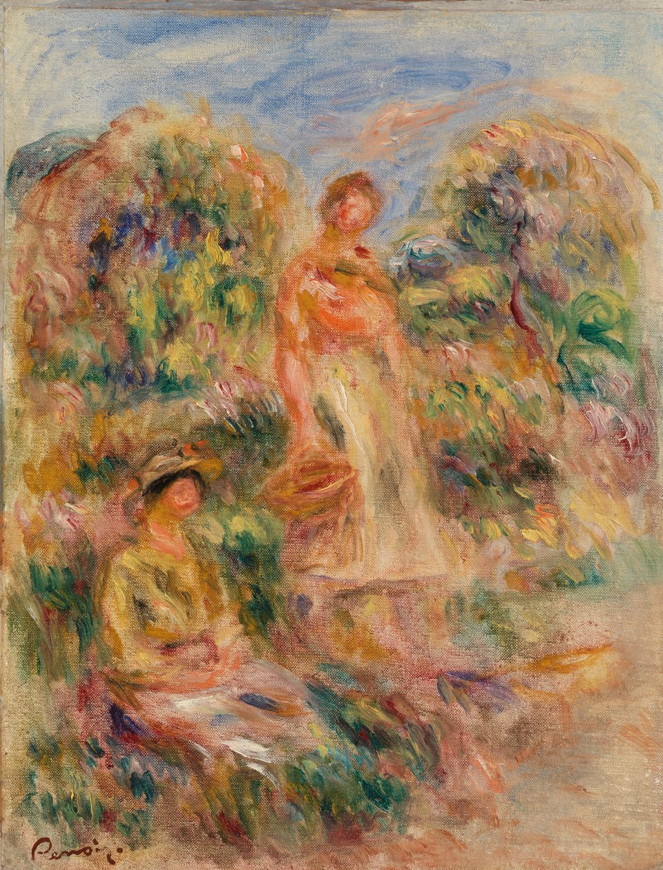 Bir Manzarada Ayakta Oturan Kadın ve Oturan Kadın by Pierre Auguste Renoir