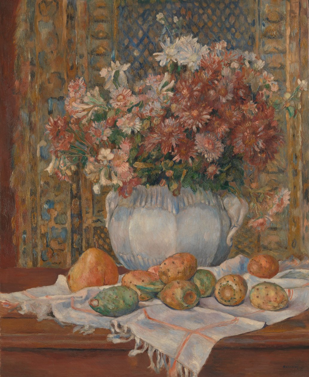 Çiçekler ve Dikenli Armutlarla Natürmort, ca. 1885. by Pierre Auguste Renoir
