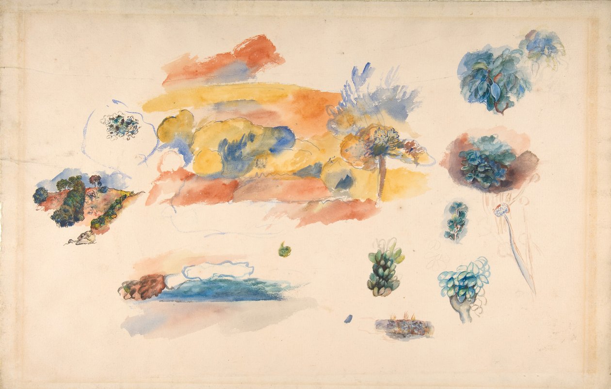 Peyzaj, Ağaçlar ve Egzotik Meyve Çalışmaları, yak. 1885. by Pierre Auguste Renoir