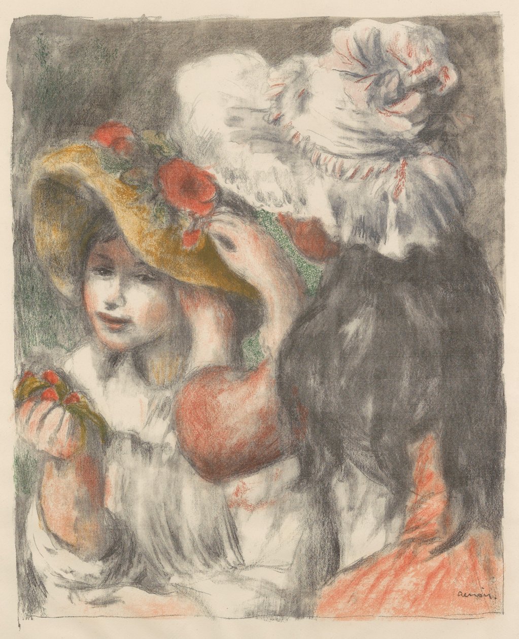Çiçeklerle İğnelenmiş Şapka İğnelenmiş Şapka, 1898. by Pierre Auguste Renoir